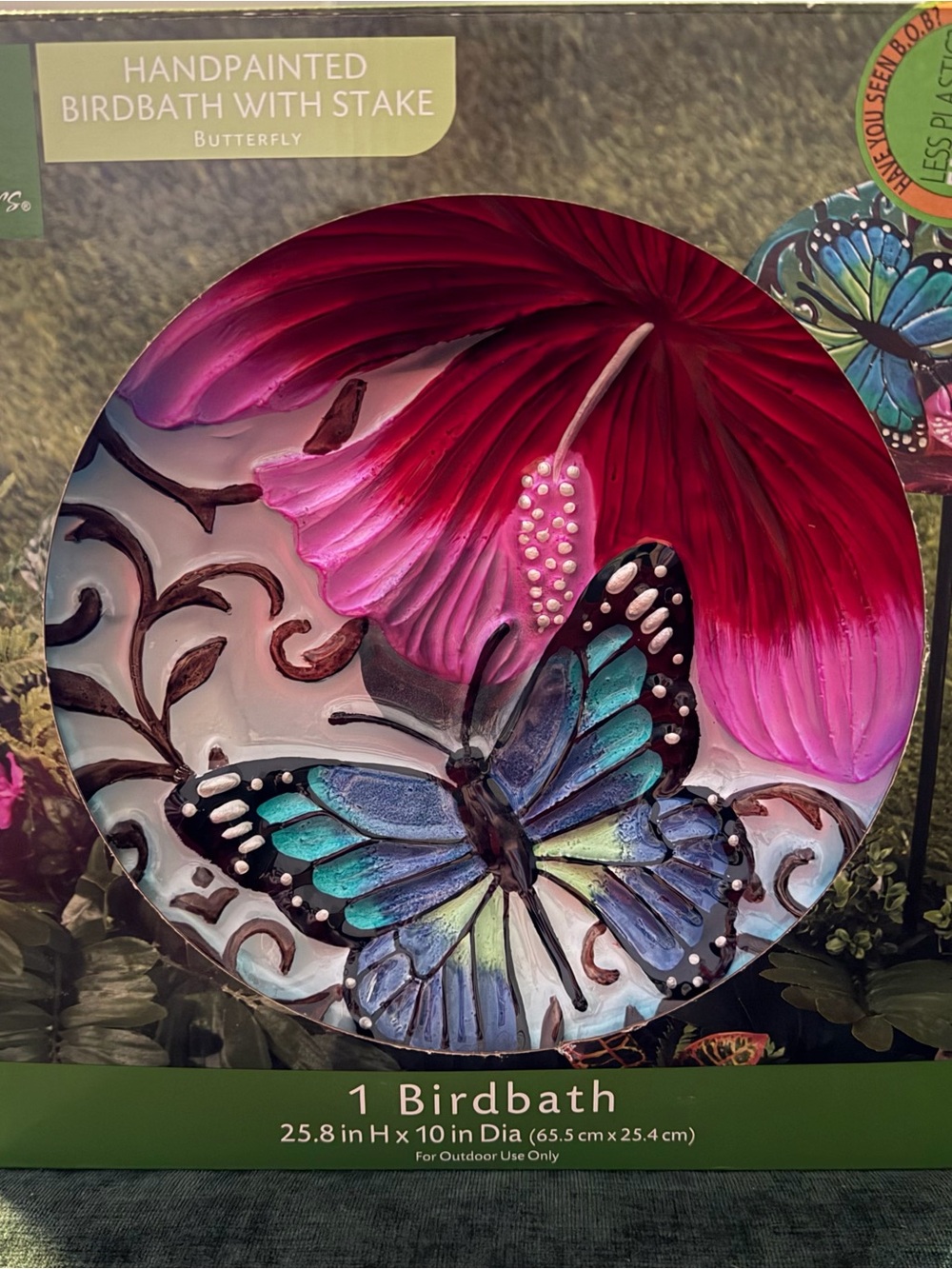 Handpainted Butterfly durable high quality glass birdbath